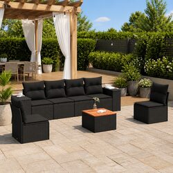 Concise 7 Piece Outdoor Sofa Set with Cushions in Black
