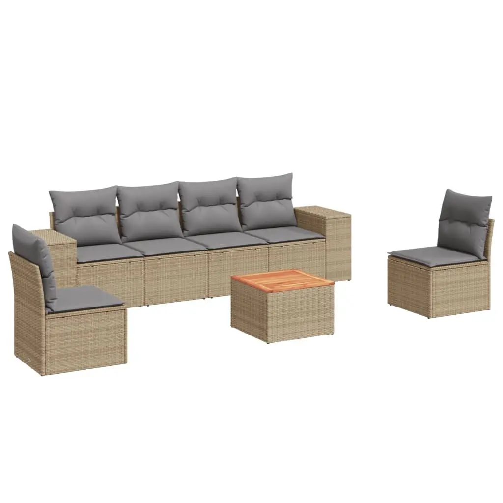 Garden Sofa Set Beige 7 Piece Outdoor Furniture Modular with Cushions