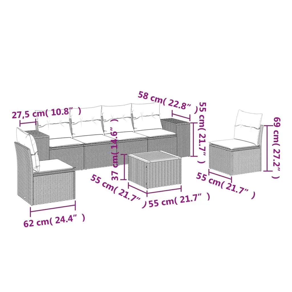 Garden Sofa Set Beige 7 Piece Outdoor Furniture Modular with Cushions
