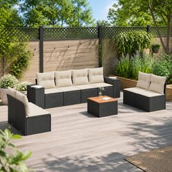 Concise 9-Piece Black Garden Sofa Set with Cushions