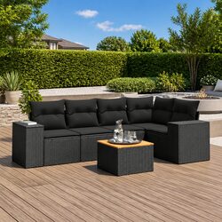 Garden Sofa Set 6 Piece Outdoor Furniture Patio Lounging with Cushions Black
