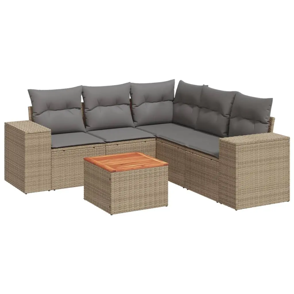 Garden Sofa Set 6 Piece Outdoor Furniture Patio Beige Poly Rattan Modular