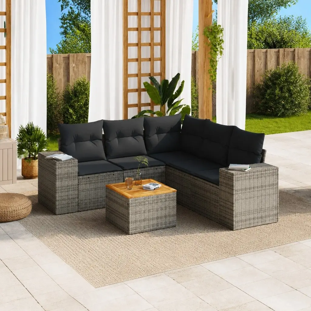 Garden Sofa Set Grey 6 Piece Modular Outdoor Furniture Patio Lounge Poly Rattan Cushions