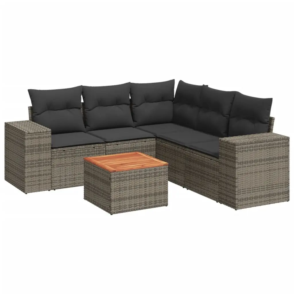 Garden Sofa Set Grey 6 Piece Modular Outdoor Furniture Patio Lounge Poly Rattan Cushions