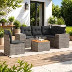 Garden Sofa Set 6 Piece Outdoor Furniture Patio Lounge Grey Rattan Cushions