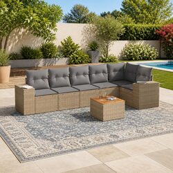 Compact 7 Piece Beige Garden Sofa Set with Cushions