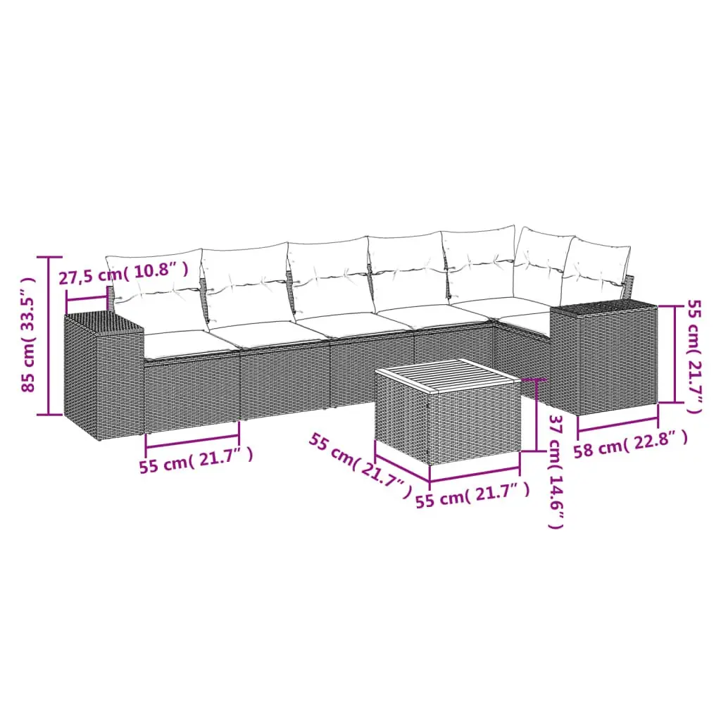 7 Piece Garden Sofa Set Outdoor Furniture Beige Poly Rattan with Cushions Patio
