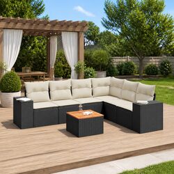 Garden Sofa Set 7 Piece Outdoor Patio Furniture Black Poly Rattan Modular with
