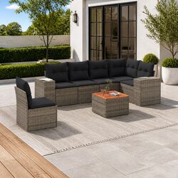 7 Piece Garden Sofa Set with Cushions Grey Outdoor Furniture Patio Seating