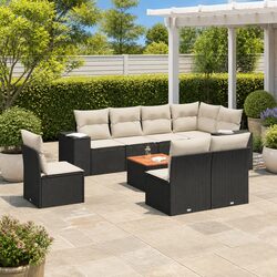 Garden Sofa Set 9 Piece Outdoor Furniture Patio Black Poly Rattan Modular Lounge