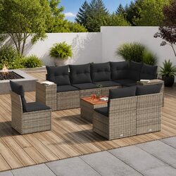 Garden Sofa Set 9 Piece Outdoor Furniture with Cushions Grey Poly Rattan Patio