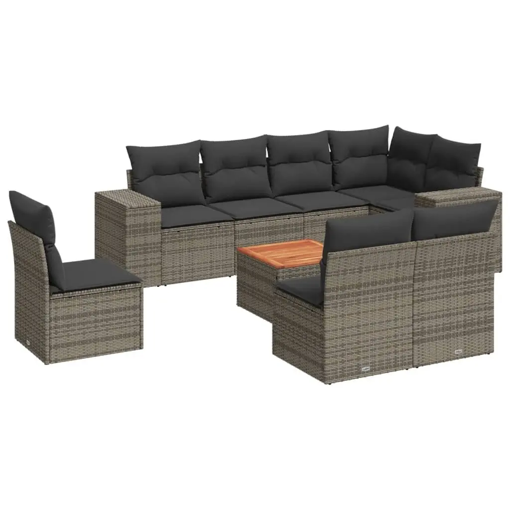 Garden Sofa Set Grey 9 Piece Outdoor Furniture with Cushions Poly Rattan