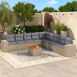 Garden Sofa Set 10 Piece Outdoor Furniture Patio Sectional Beige Poly Rattan