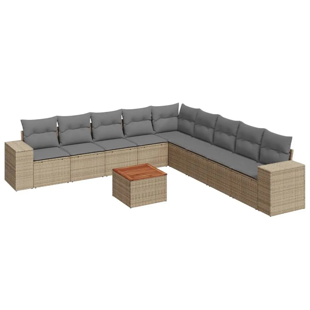 Garden Sofa Set Beige 10 Piece Modular Outdoor Furniture Patio Sectional Poly Rattan