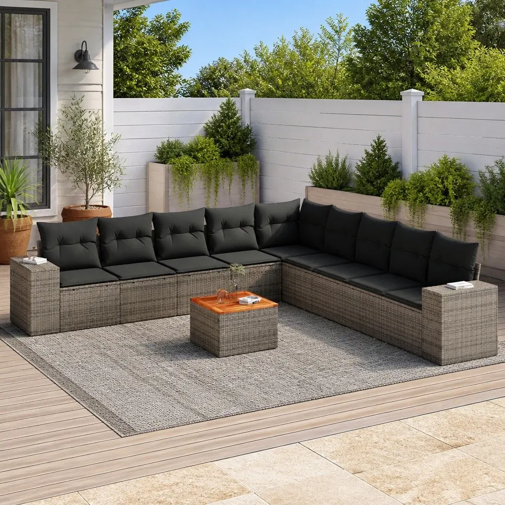 10 Piece Modular Sofa Set Grey Poly Rattan with Cushions Outdoor Furniture