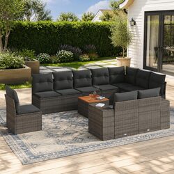 11 Piece Garden Sofa Set Outdoor Furniture with Cushions Grey Poly Rattan Patio
