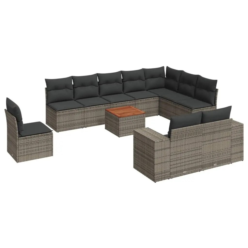 11 Piece Garden Sofa Set Grey Modular Outdoor Furniture with Cushions Poly Rattan