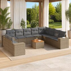 Garden Sofa Set 11 Piece Outdoor Furniture Beige Modular Seating Patio Lounger
