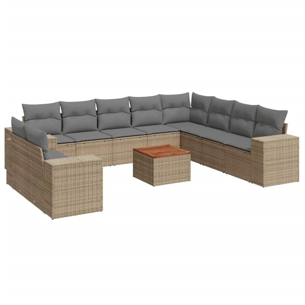 Garden Sofa Set Beige 11 Piece Modular Outdoor Furniture Weather-Resistant PE Rattan with Cushions