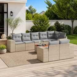 Concise Features of a 9-Piece Beige Garden Sofa Set