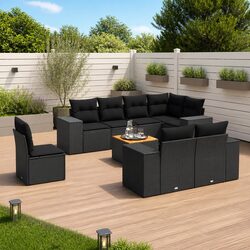 Compact 9 Piece Black Garden Sofa Set for Your Space