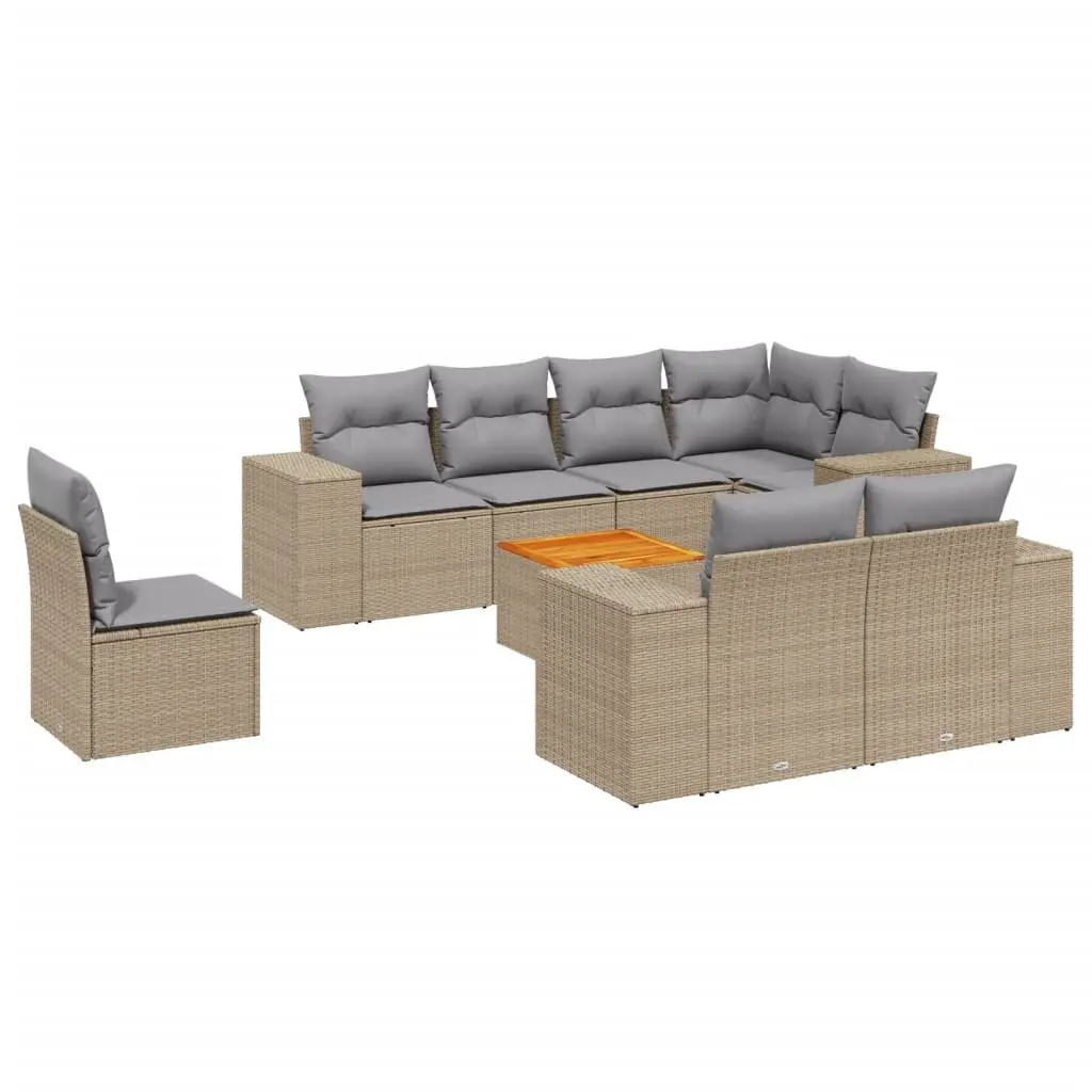 9 Piece Garden Sofa Set Beige Modular Outdoor Patio Furniture with Cushions
