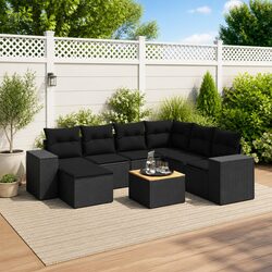 Garden Sofa Set 8 Piece Outdoor Furniture Patio Sectional Black Rattan with