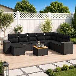 Concise and Stylish 9-Piece Garden Sofa Set in Black