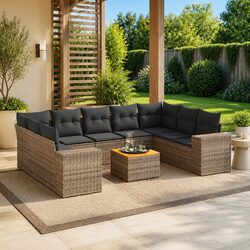 Garden Sofa Set 10 Piece Outdoor Furniture Patio Seating Grey with Cushions