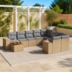 Beige Poly Rattan 10-Piece Garden Sofa Lounge