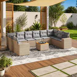 11 Piece Garden Sofa Set Outdoor Furniture Beige Patio Lounge with Cushions