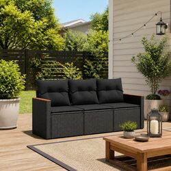 Outdoor Garden Sofa Set 3 Piece Patio Furniture Black Rattan Modular Cushioned