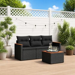 Compact Black 4 Piece Garden Sofa Set for Outdoor Relaxation