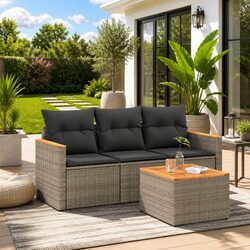 Garden Sofa Set 4 Piece Outdoor Furniture Patio Lounge Grey Poly Rattan Modular