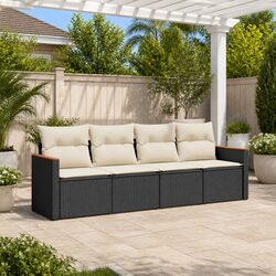 Garden Sofa Set 4 Piece Outdoor Patio Furniture with Cushions Black Rattan