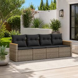 4 Piece Garden Sofa Set Outdoor Furniture Grey Poly Rattan Cushions Patio