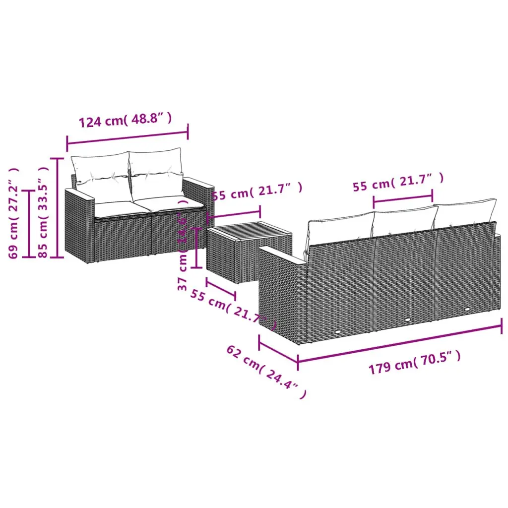 Garden Sofa Set 6 Piece Outdoor Furniture Grey Poly Rattan Patio Lounge with