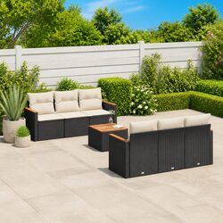 Concise 7 Piece Black Rattan Sofa Set