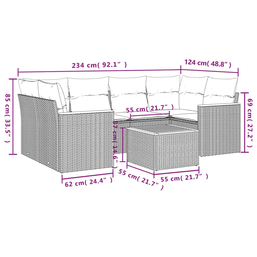 7 Piece Garden Sofa Set Grey Modular Outdoor Patio Furniture with Cushions