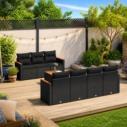 Compact 8 Piece Garden Sofa Set - Modern Black