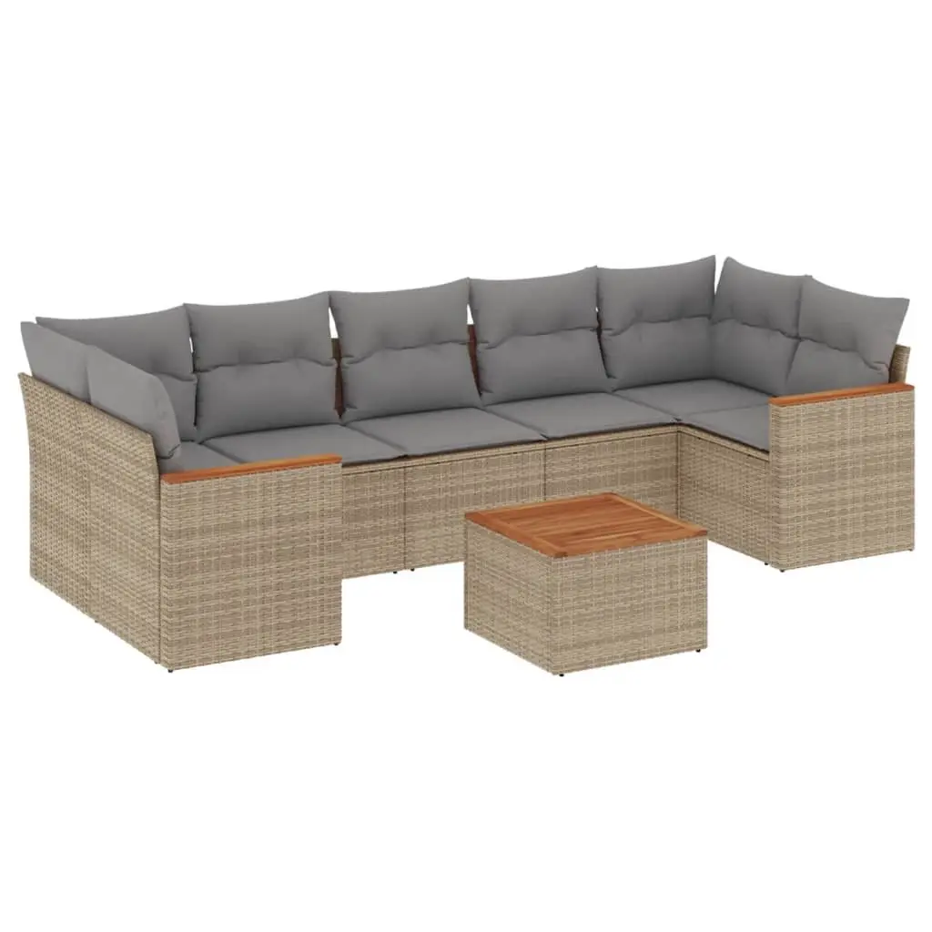 Garden Sofa Set 8 Piece Outdoor Furniture Beige Poly Rattan Patio Lounge Modular