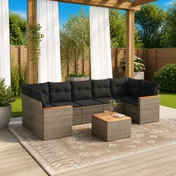 Garden Sofa Set 8 Piece Outdoor Furniture Grey Poly Rattan Patio Lounge Seating