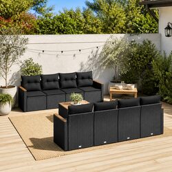 Garden Sofa Set 9 Piece Outdoor Furniture Black Poly Rattan Patio Lounge Modular