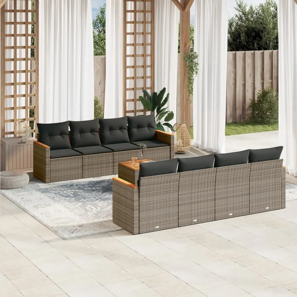 Garden Sofa Set 9 Piece Outdoor Furniture Patio Lounge Grey Poly Rattan Modular