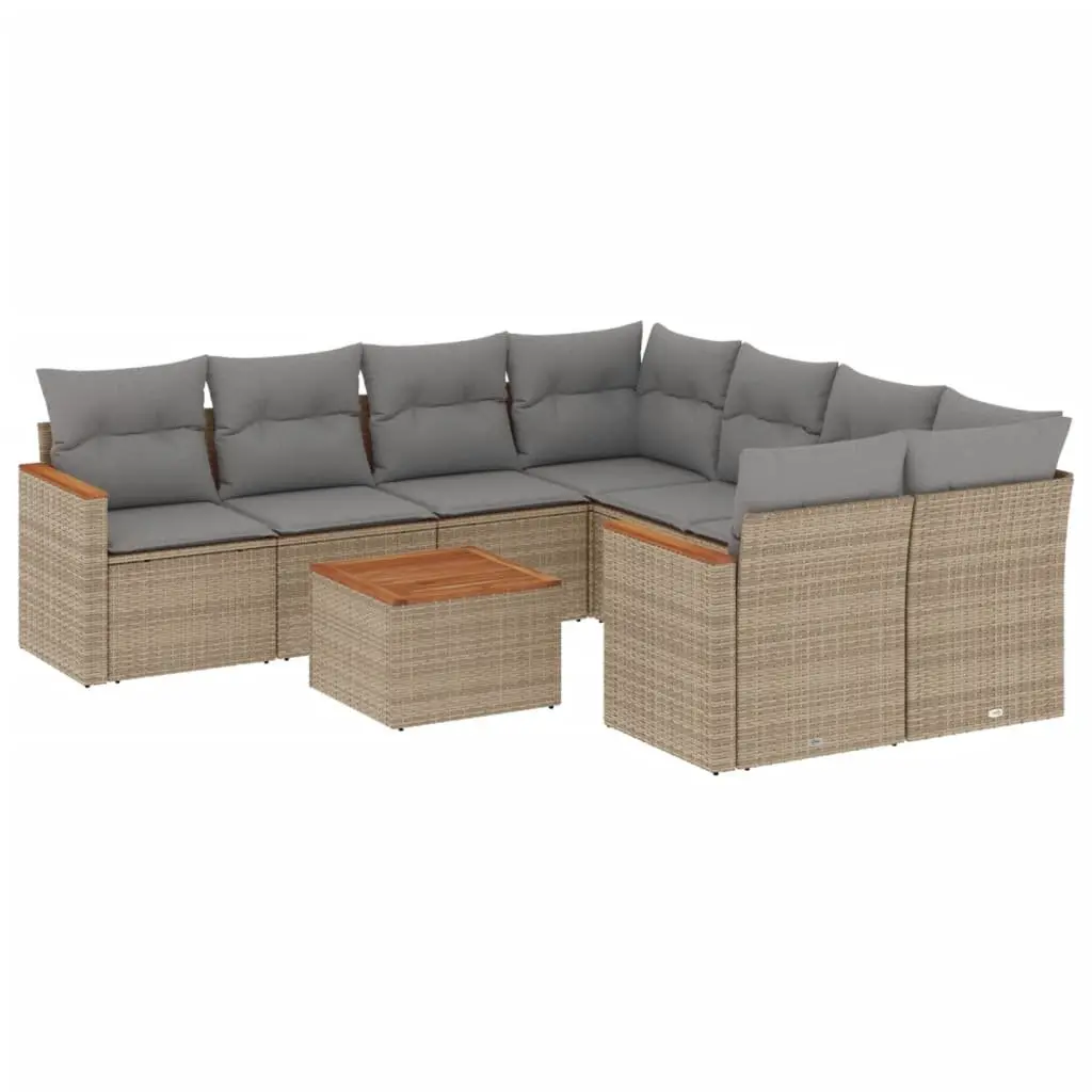 Garden Sofa Set 9 Piece Outdoor Furniture Patio Beige Cushions Rattan Modular