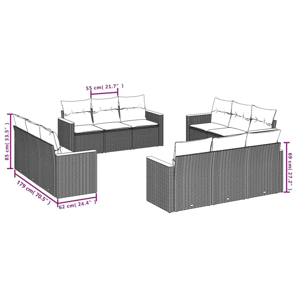 Garden Sofa Set 12 Piece Outdoor Furniture Patio Sectional Black Modular Lounger