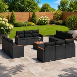 Garden Sofa Set 13 Piece Black Outdoor Furniture Patio Lounge with Cushions