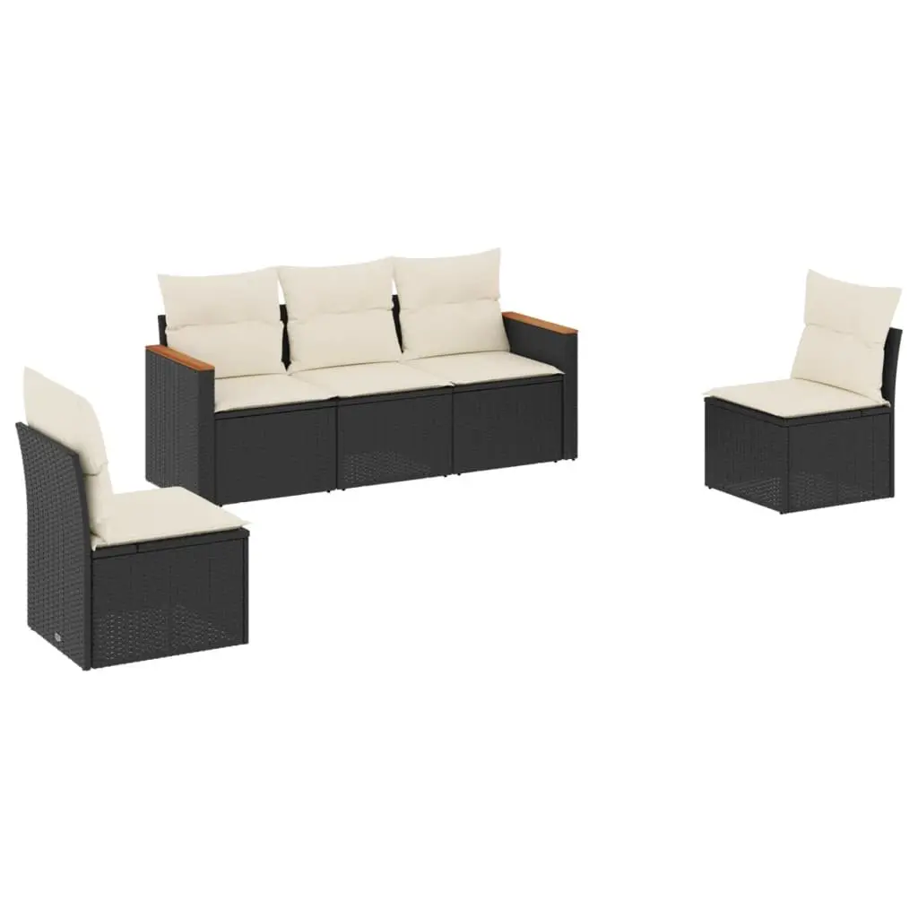 5 Piece Garden Sofa Set Outdoor Furniture Patio Sectional Black Poly Rattan