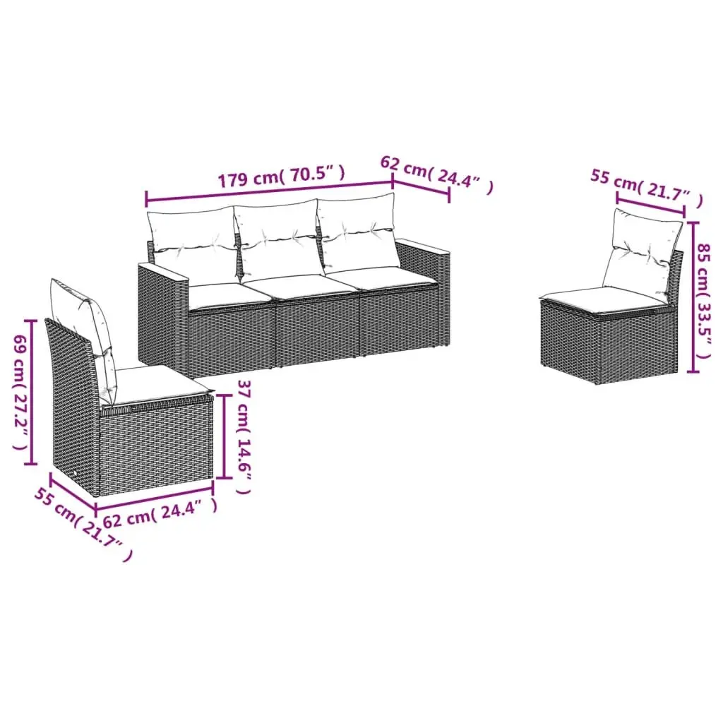 Garden Sofa Set 5 Piece Outdoor Furniture Patio Lounge Grey Modular Cushions