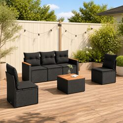 Garden Sofa Set 6 Piece Outdoor Patio Furniture Black Poly Rattan Modular With